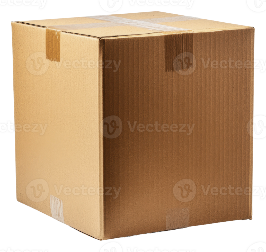 Brown cardboard box ready for packing and shipping, cut out - stock . png