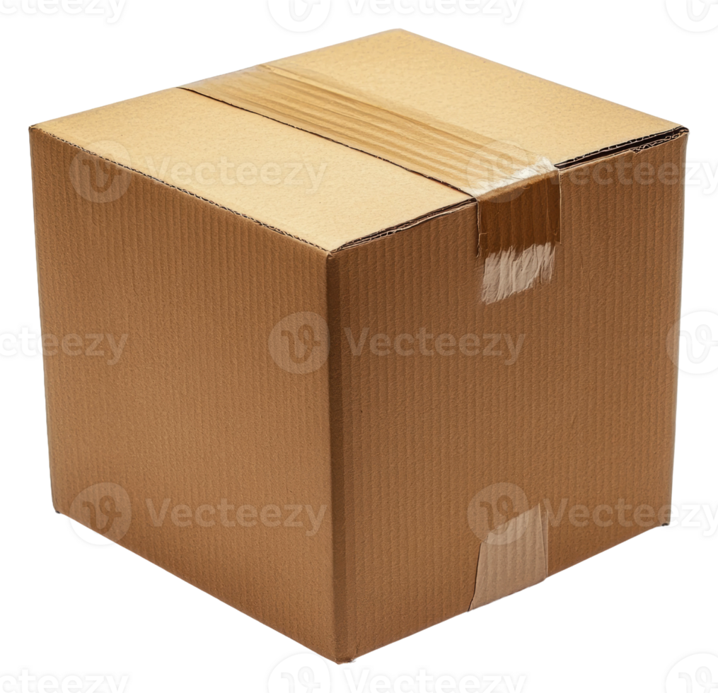 Brown cardboard box ready for shipping in daylight, cut out - stock . png