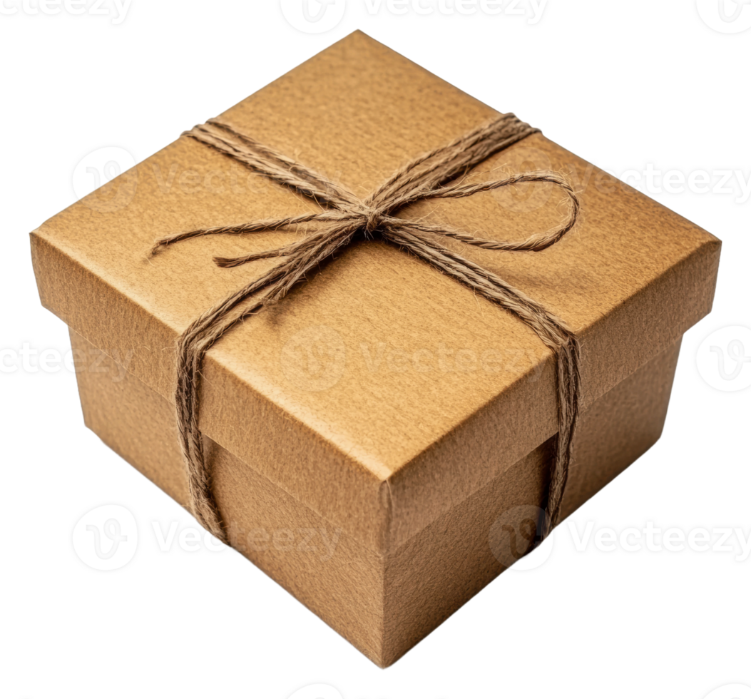 A beautifully wrapped gift box tied with twine, cut out - stock . png