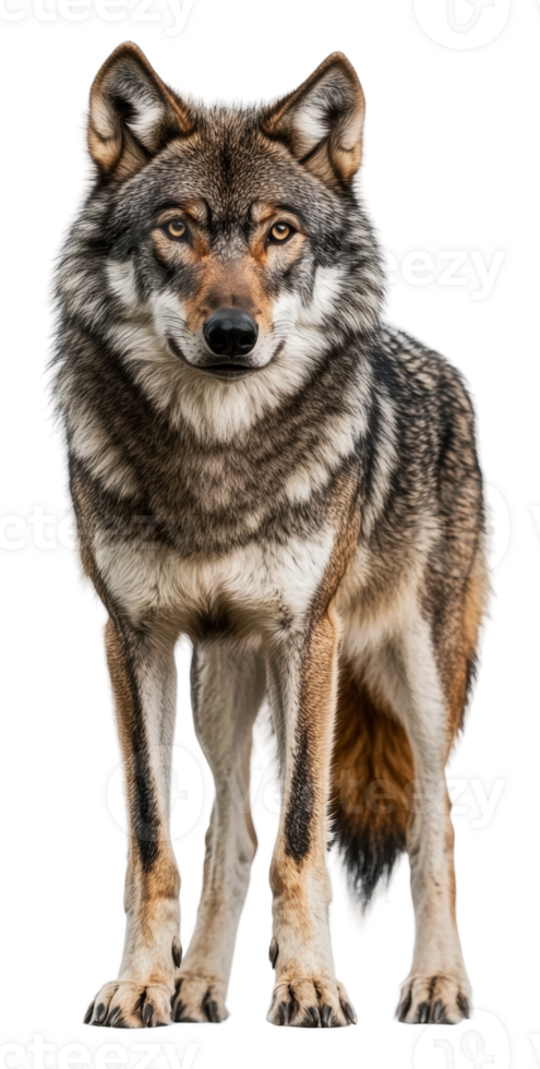 Wolf standing confidently on a white background, cut out - stock . png
