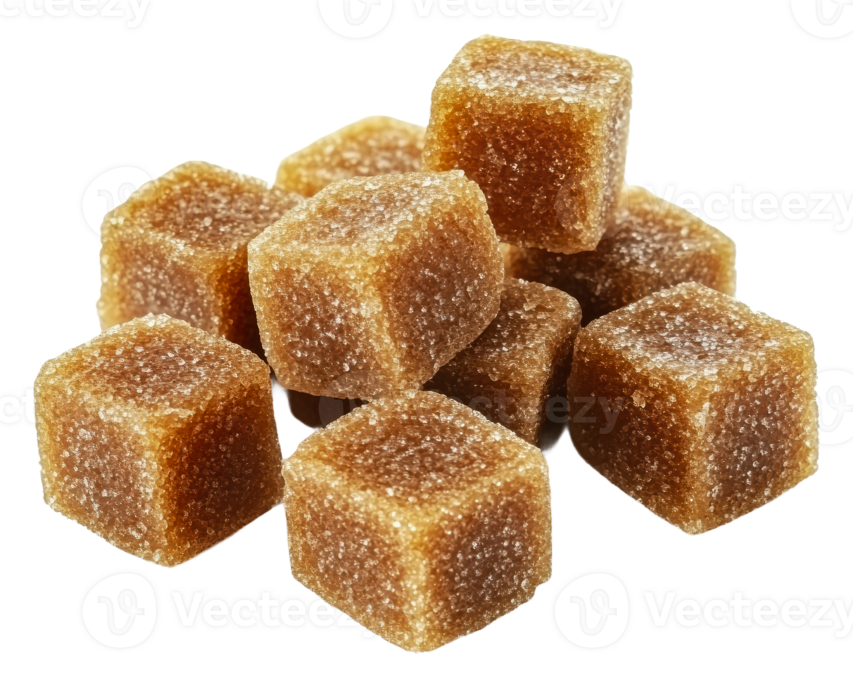 Brown sugar cubes stacked on a white surface, cut out - stock . png