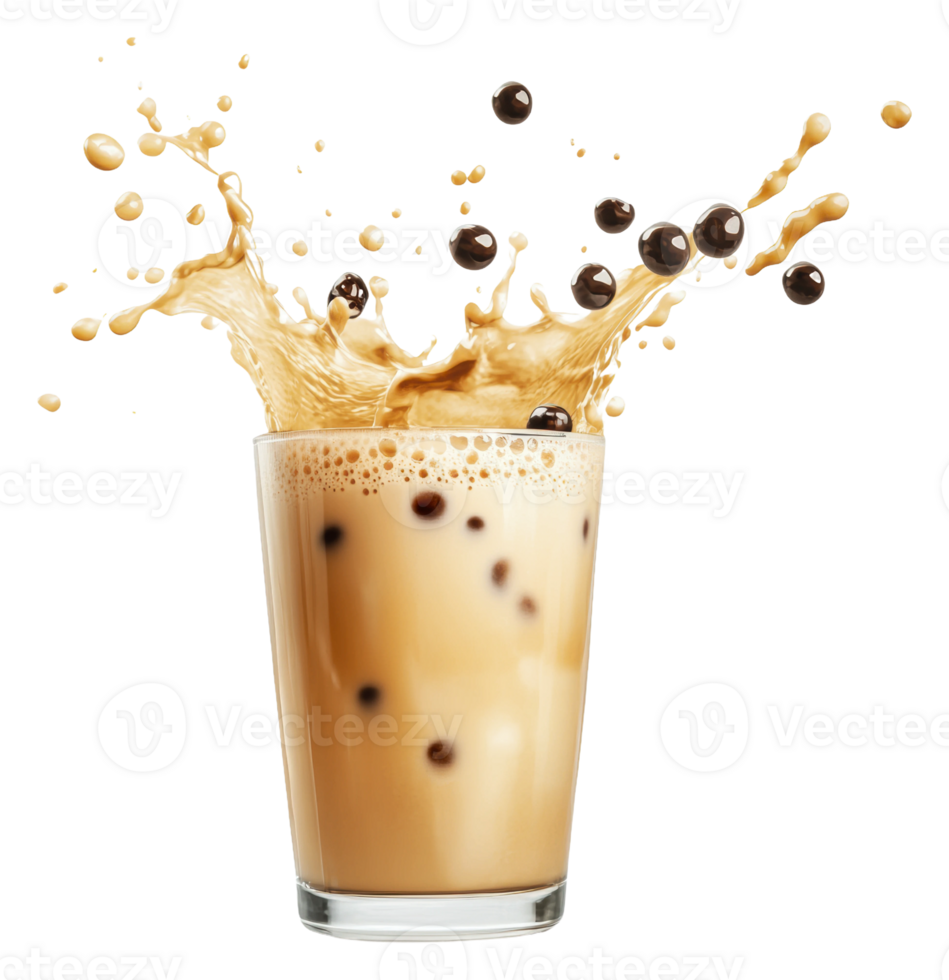 Yummy boba coffee drink in a glass, cut out - stock . png