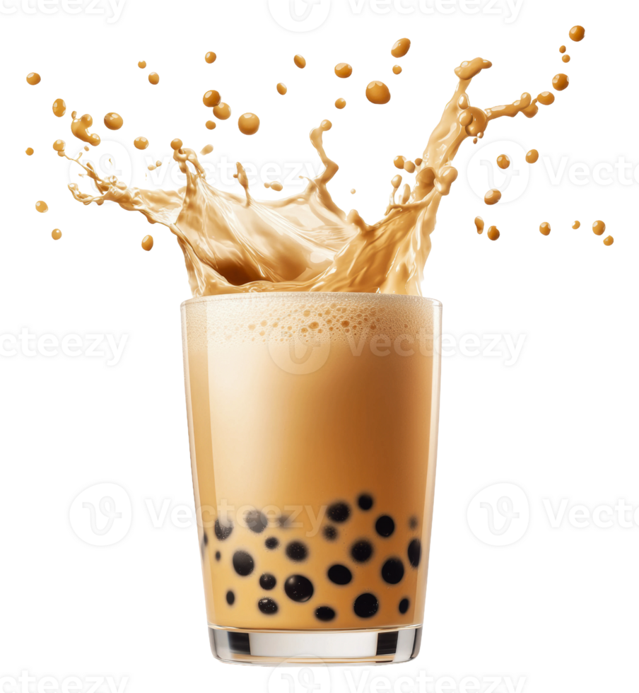 Bubbles of joy in a creamy beverage splash, cut out - stock . png