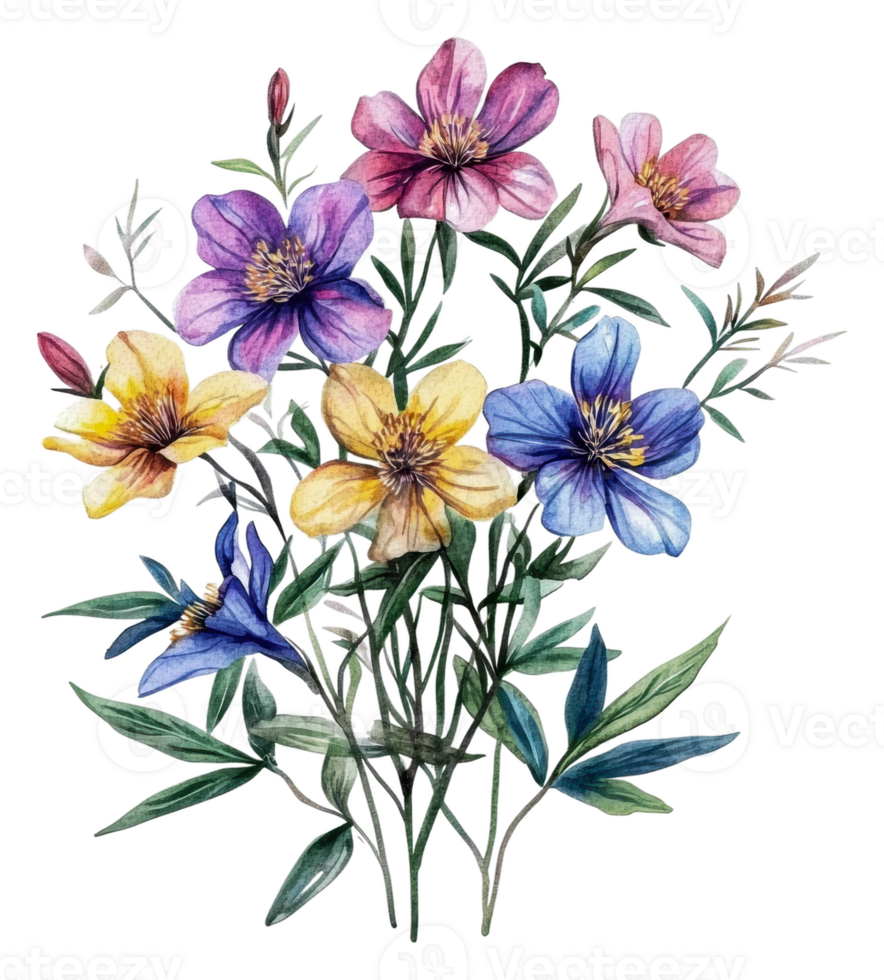 Vibrant floral bouquet with greenery, cut out - stock . png