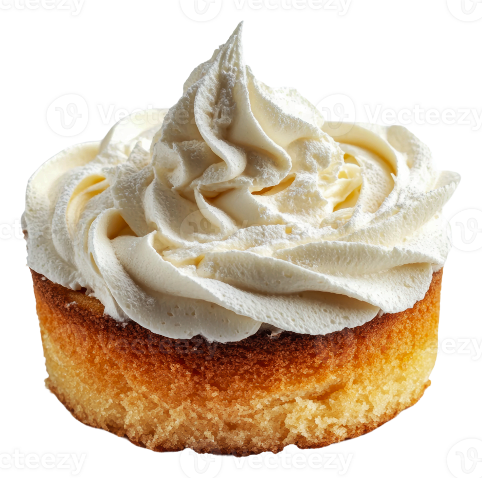 Freshly whipped cream topping on a cake dessert, cut out - stock . png