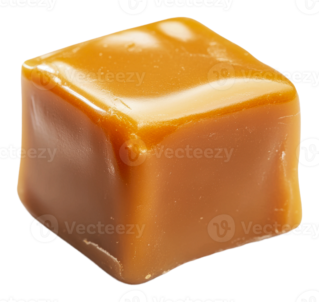 Delicious caramel square on a white background, cut out - stock . png