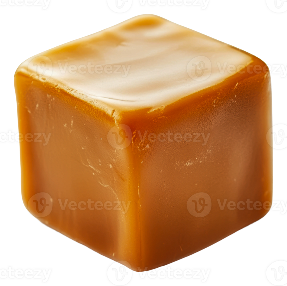 A single caramel cube on a white background, cut out - stock . png