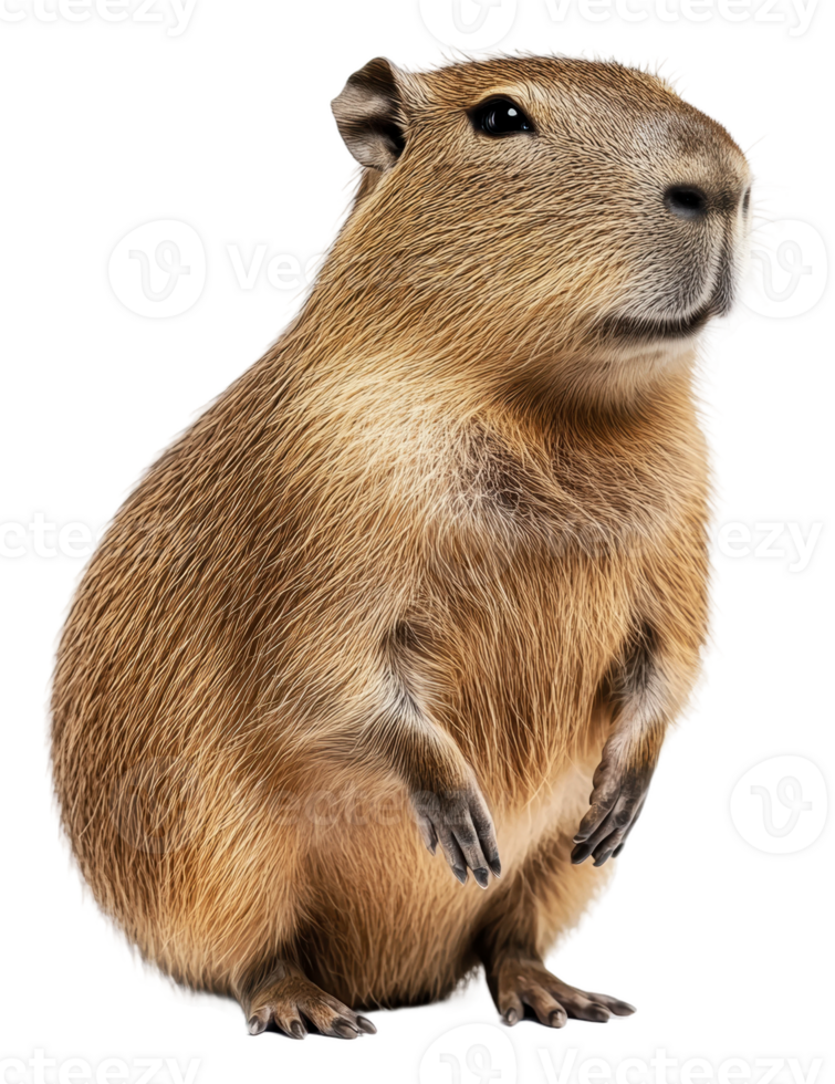 Capybara stands upright with curious expression, cut out - stock . png
