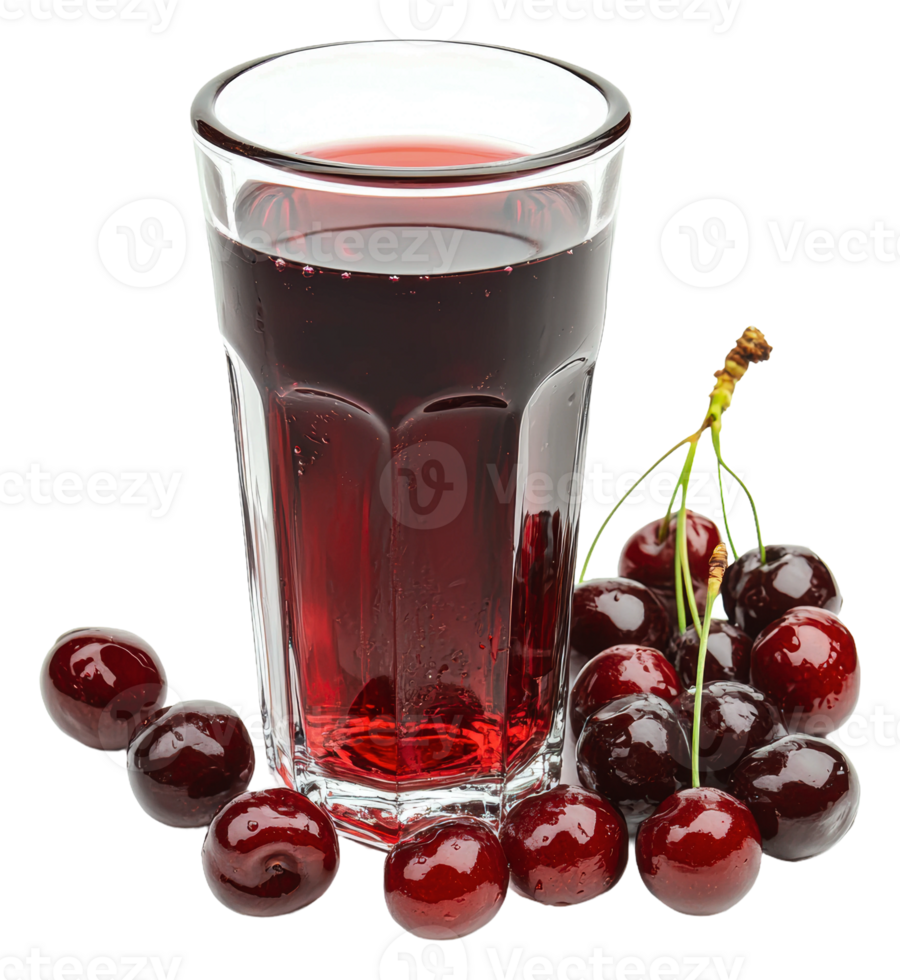 Refreshing cherry juice served in a tall glass, cut out - stock . png