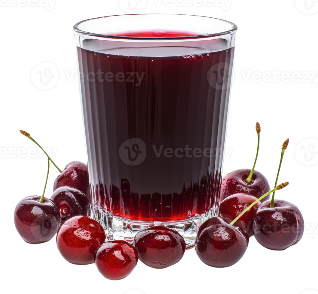 Cherry juice with fresh cherries, cut out - stock . png