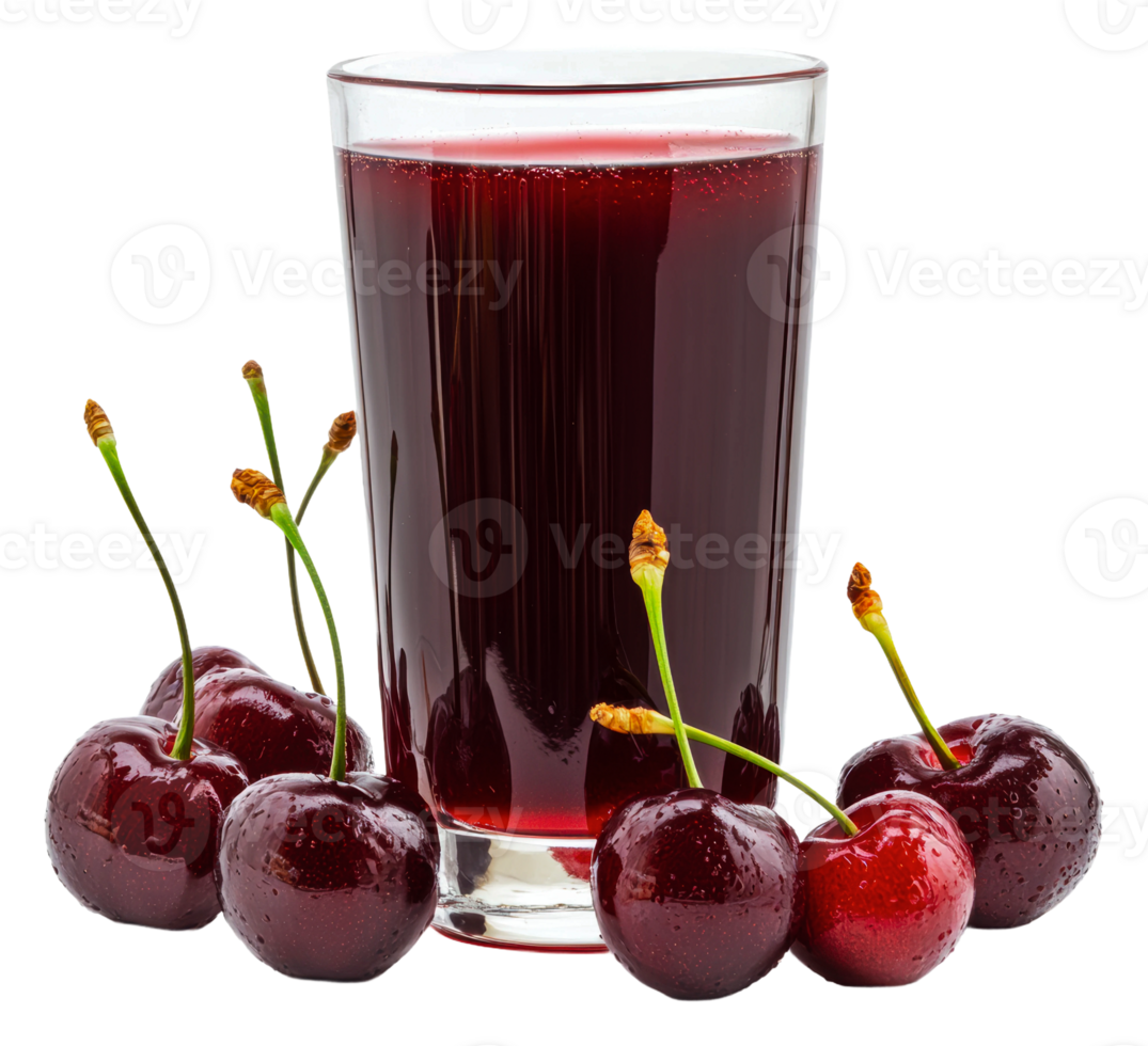 Cherry juice with fresh cherries, cut out - stock . png