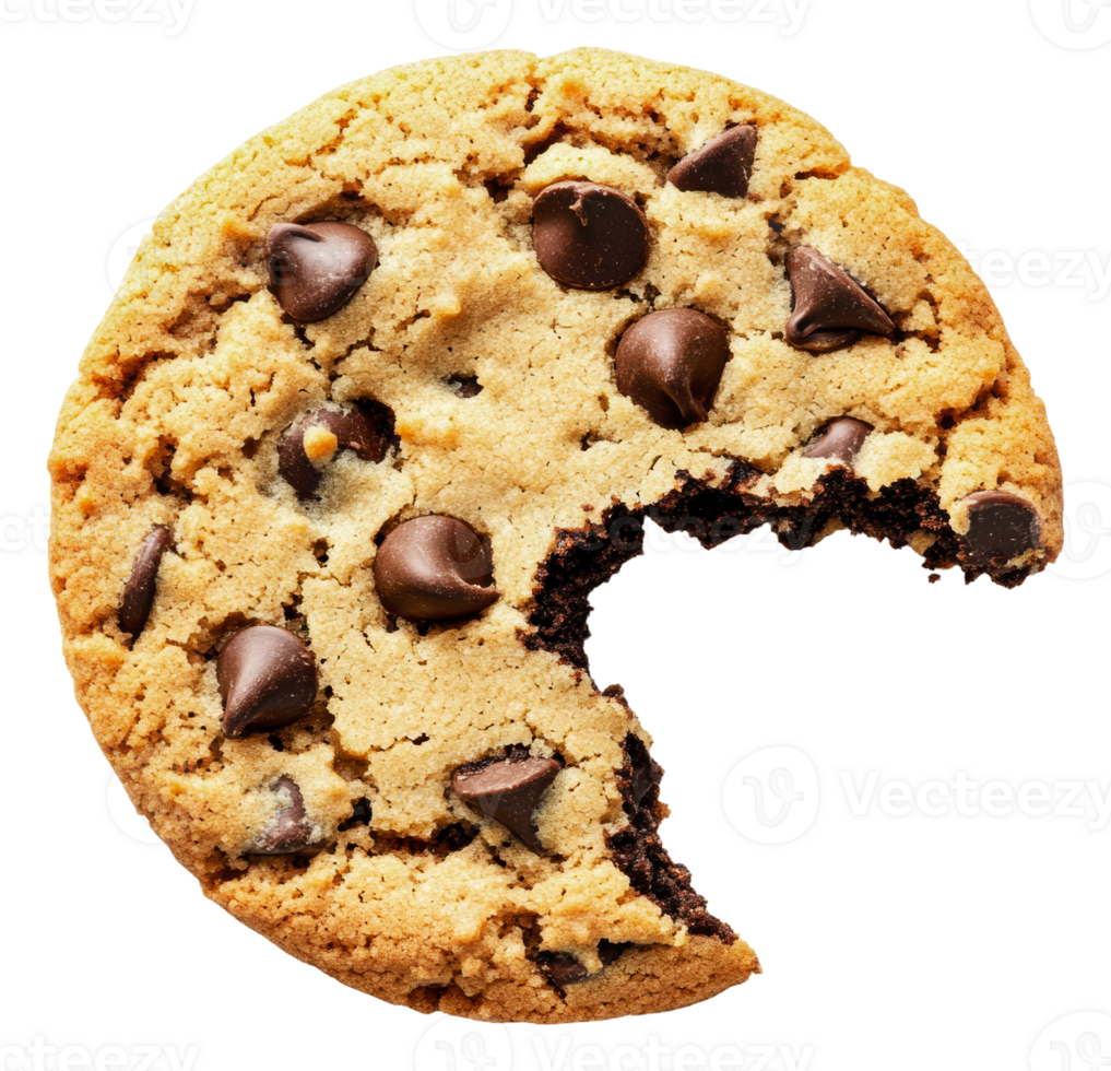 Bite taken from a chocolate chip cookie, cut out - stock . png