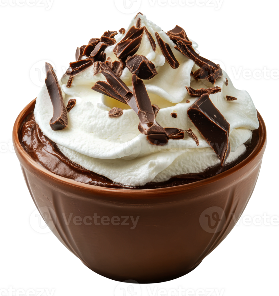 Chocolate mousse with whipped cream, cut out - stock . png