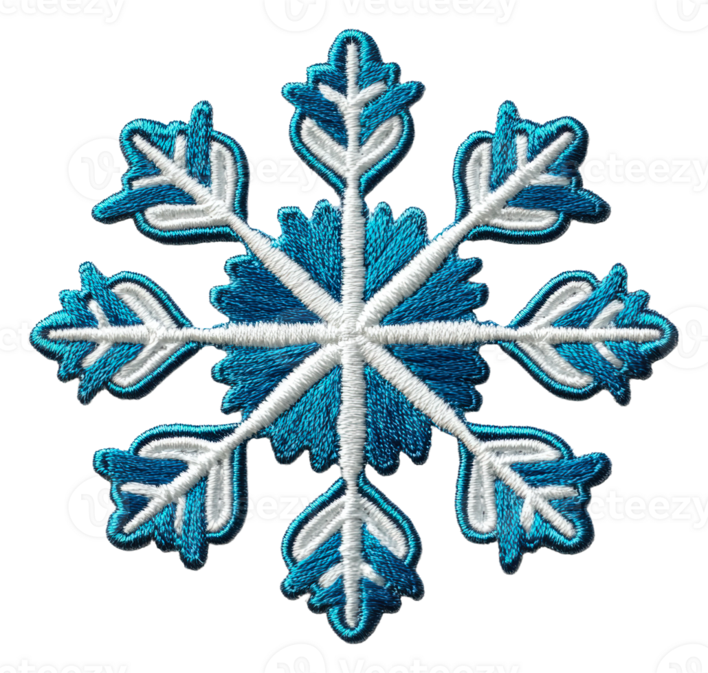 Detailed embroidered snowflake design on fabric, cut out - stock . png