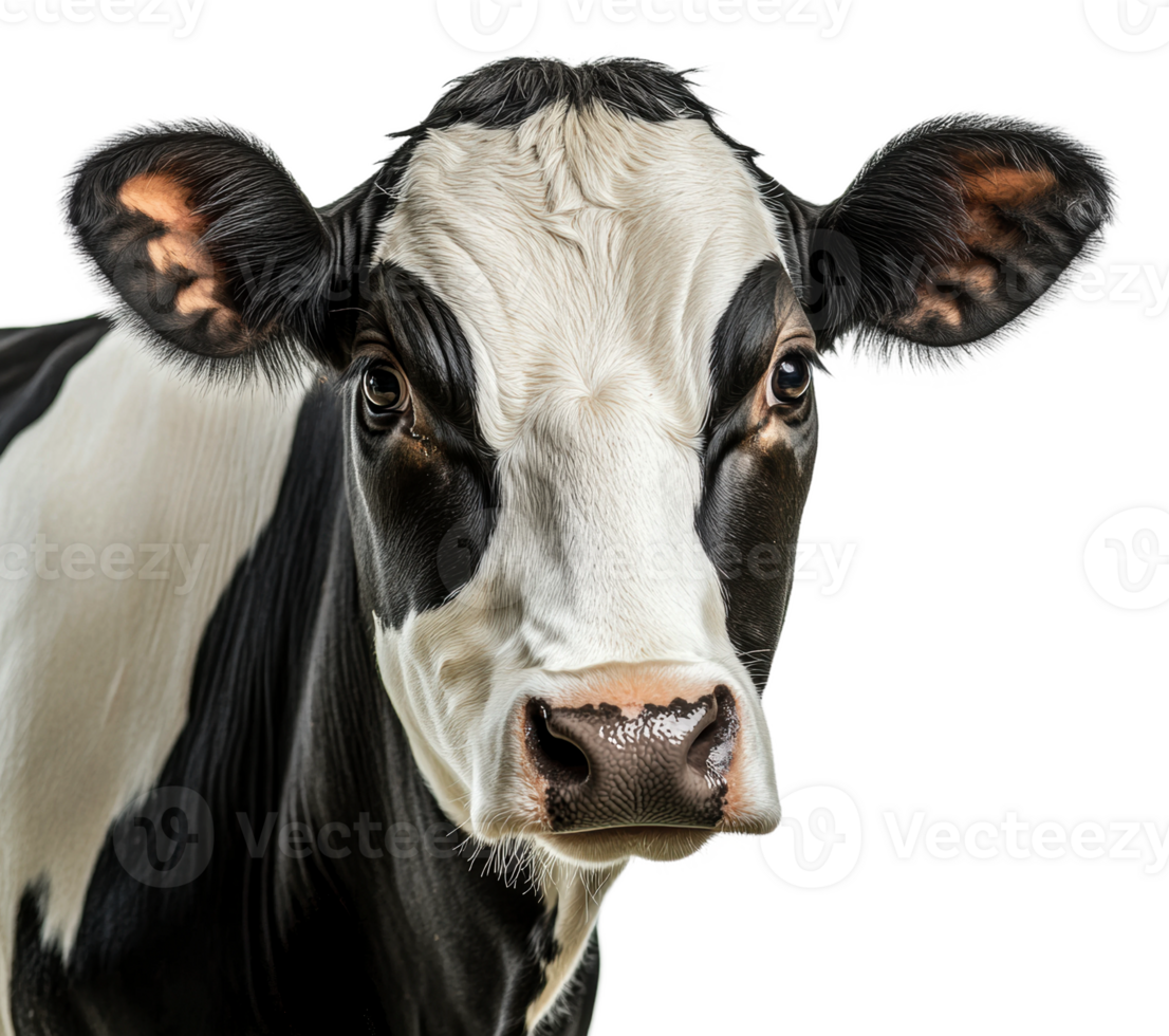 Close-up view of a Holstein cow at a farm, cut out - stock . png