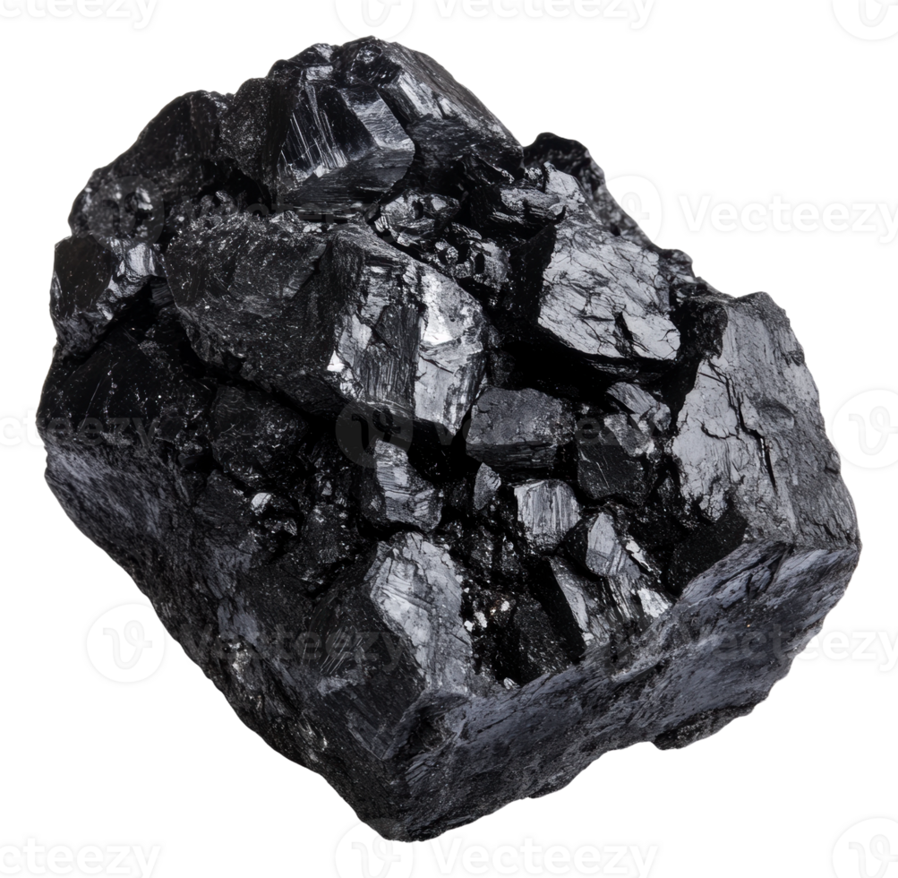 Detailed view of a large chunk of black mineral, cut out - stock . png