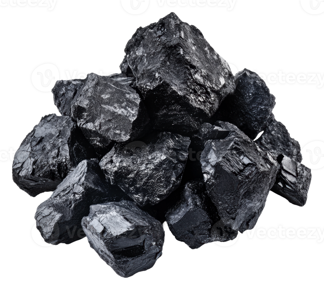 Collection of natural coal chunks in various sizes, cut out - stock . png