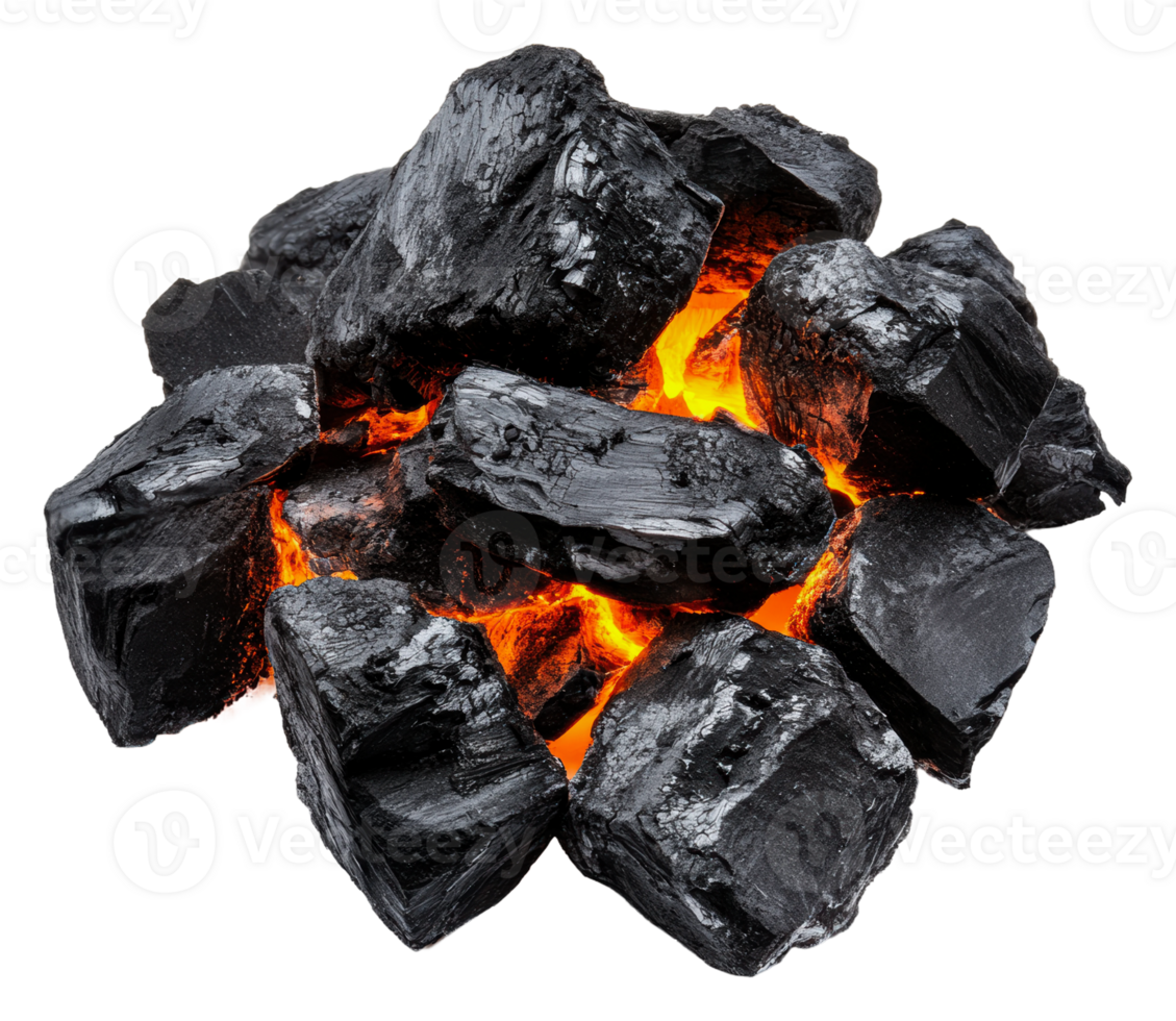 Charcoal briquettes glowing in a grill setting, cut out - stock . png