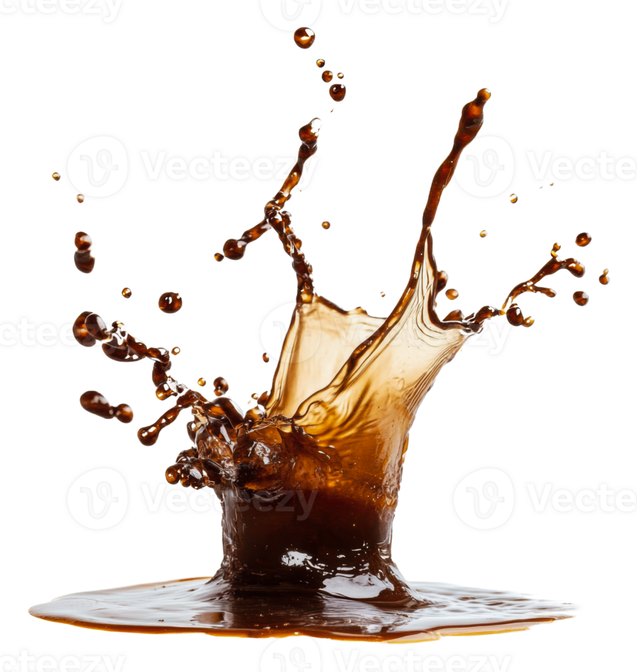 Splash of dark liquid against a white background, cut out - stock . png