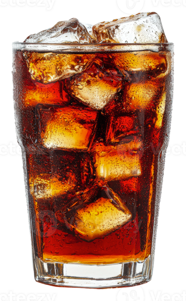 Refreshing drink with ice in a glass cup, cut out - stock . png