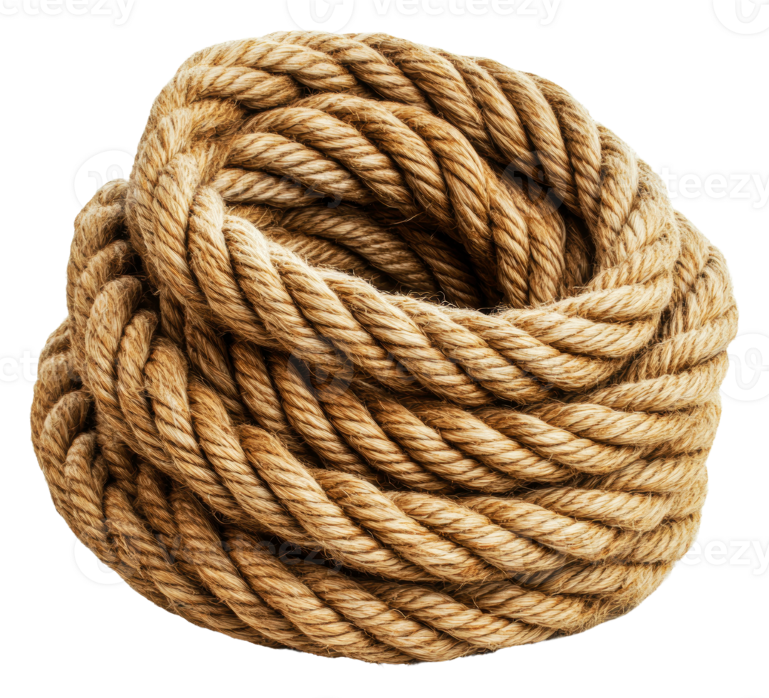Natural fiber rope coiled on a white background, cut out - stock . png