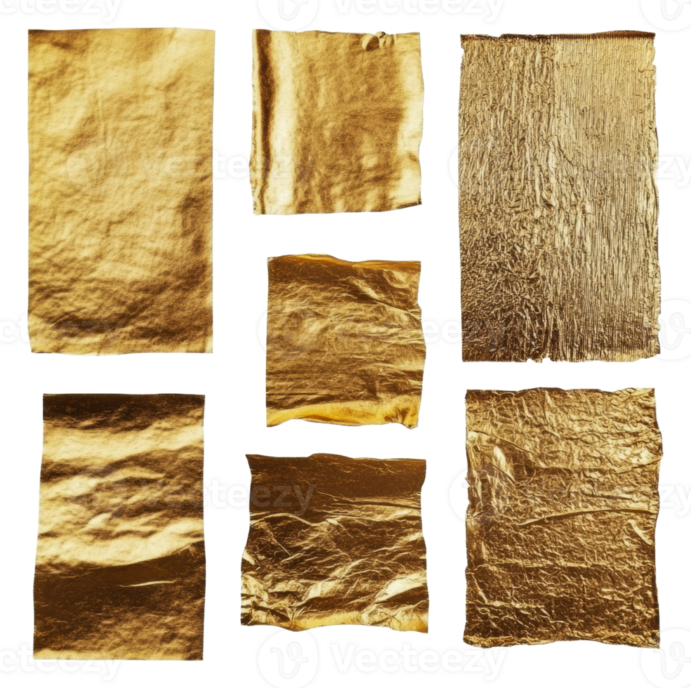 Varied gold leaf sheet sizes, cut out - stock . png