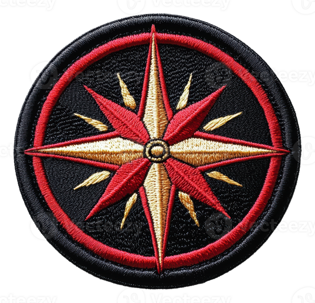 A detailed embroidered compass rose patch design, cut out - stock . png
