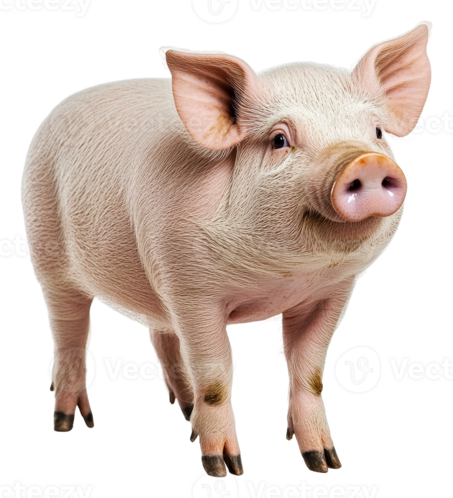 Piglet on white background in daylight, cut out - stock . png