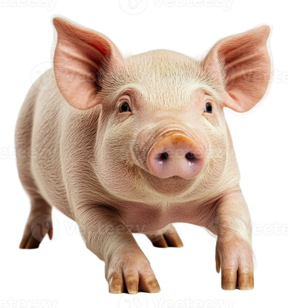 Cute pink piglet exploring on a sunny day, cut out - stock . png