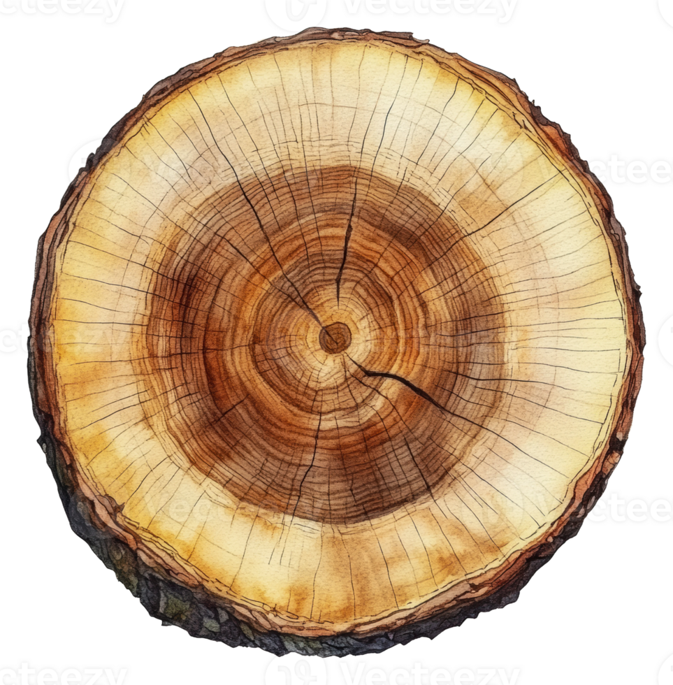 Tree trunk cross-section on white bg, cut out - stock . png