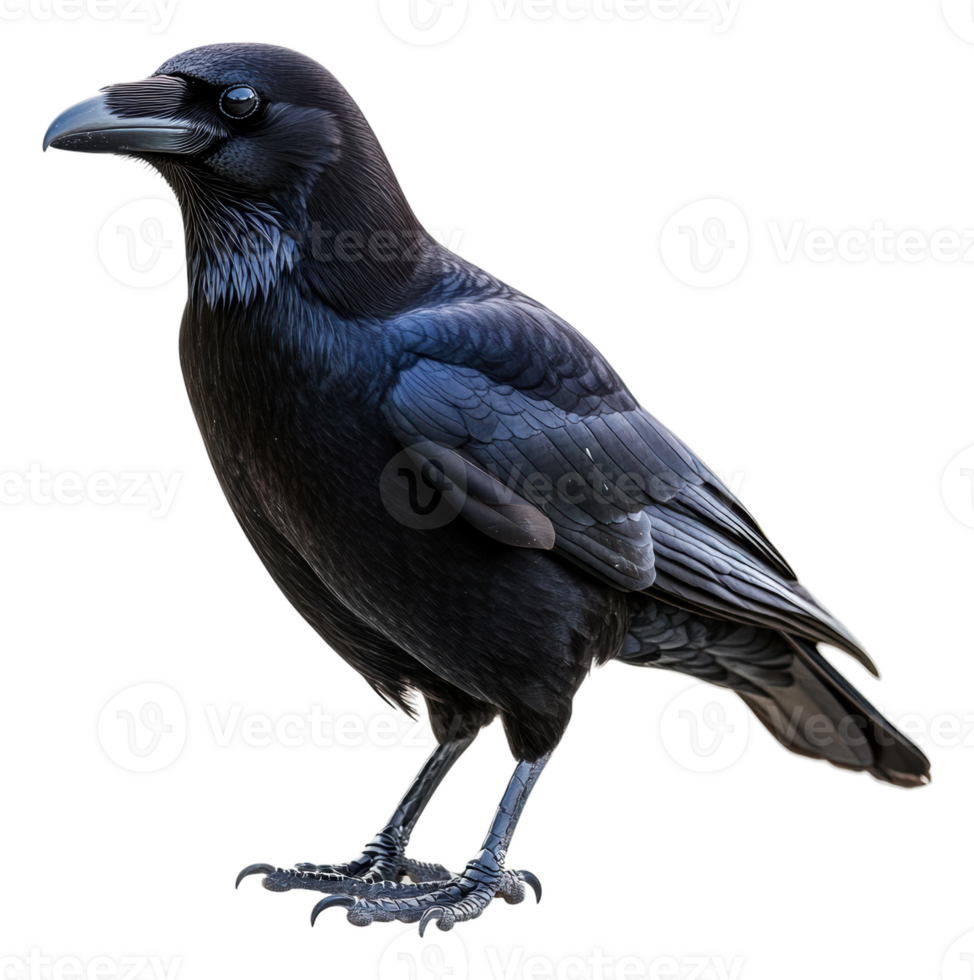 A black raven perched calmly on its feet, cut out - stock . png