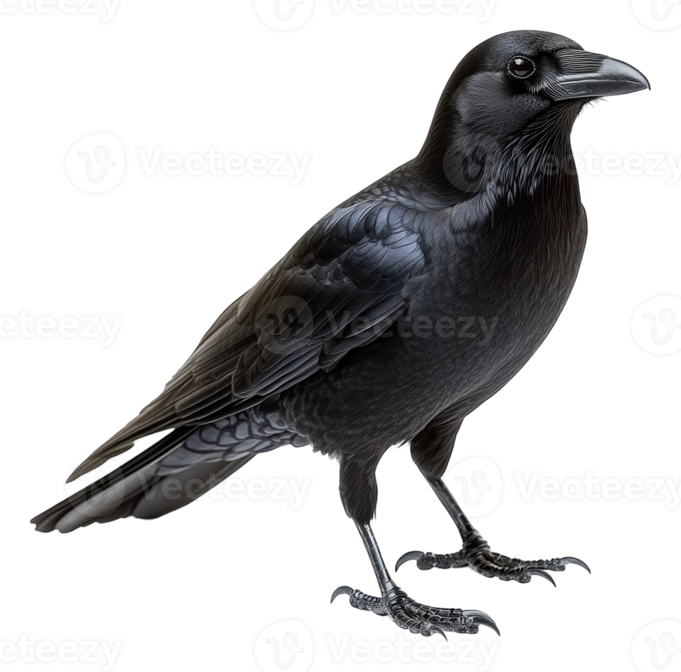 A close-up view of a raven perched calmly, cut out - stock . png
