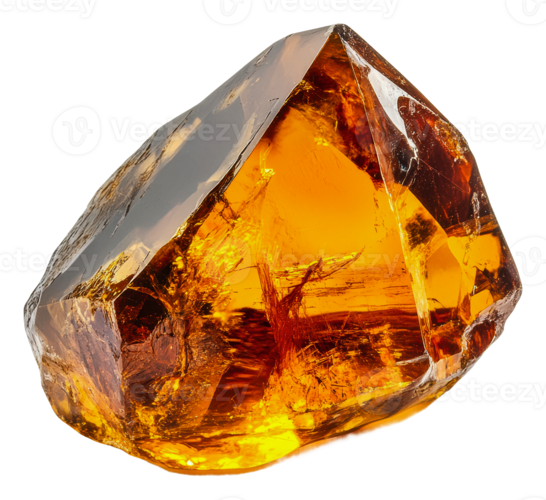 Bright orange natural amber gemstone, cut out - stock . png