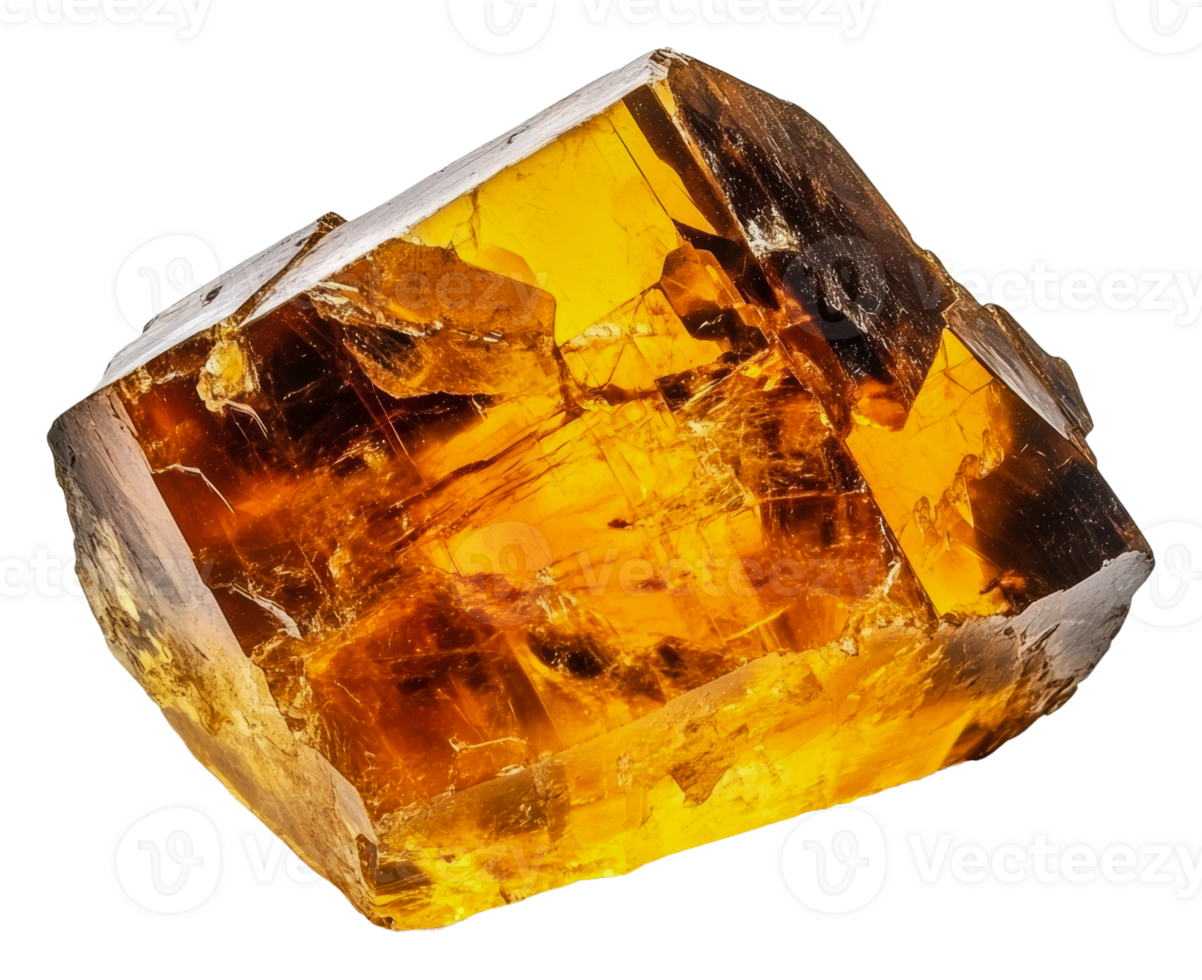 Natural amber crystal shining in bright light, cut out - stock . png