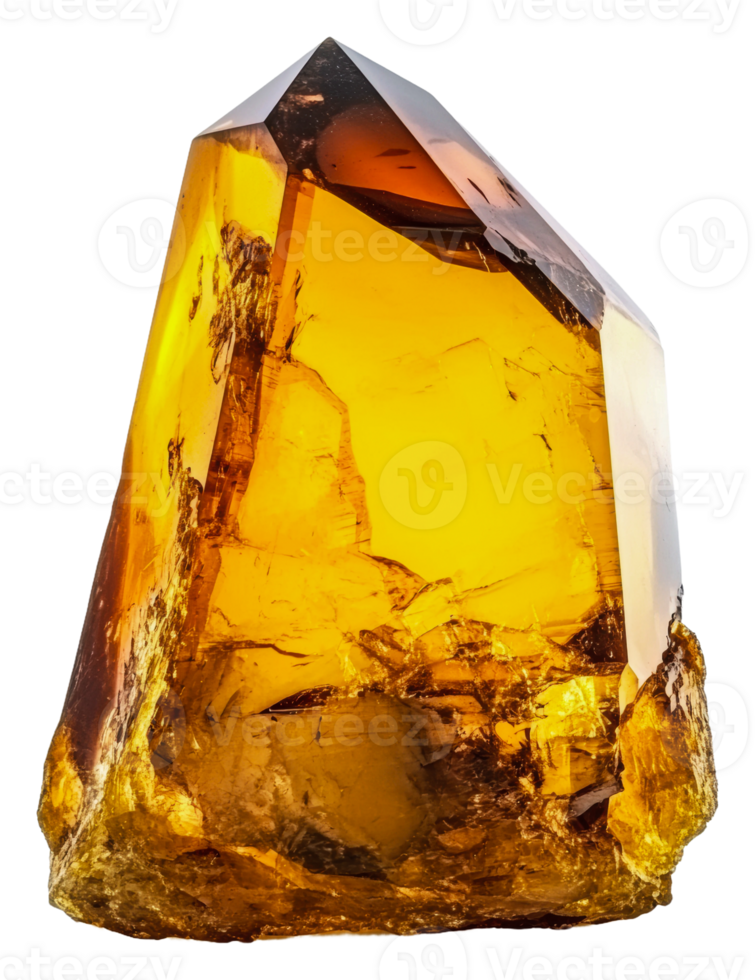 Amber gemstone illuminated by natural light, cut out - stock . png