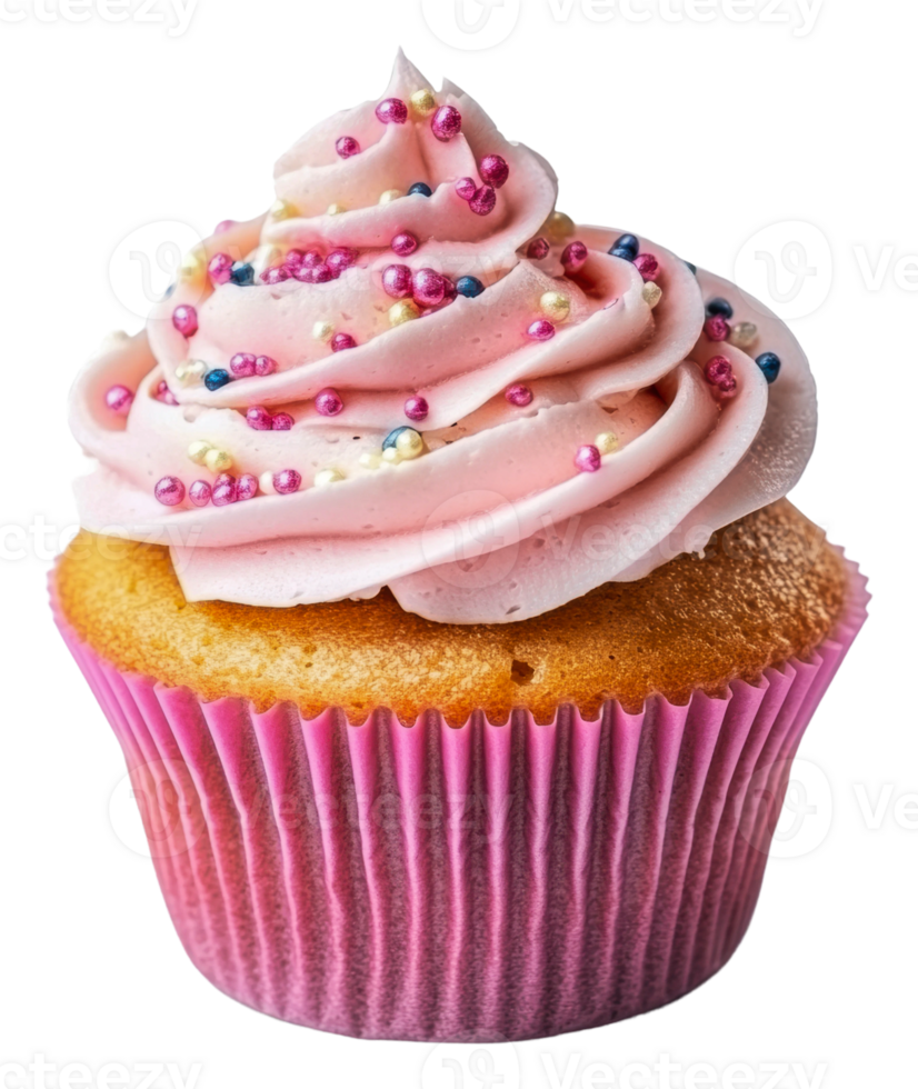 Pink frosted cupcake with sprinkles, cut out - stock . png