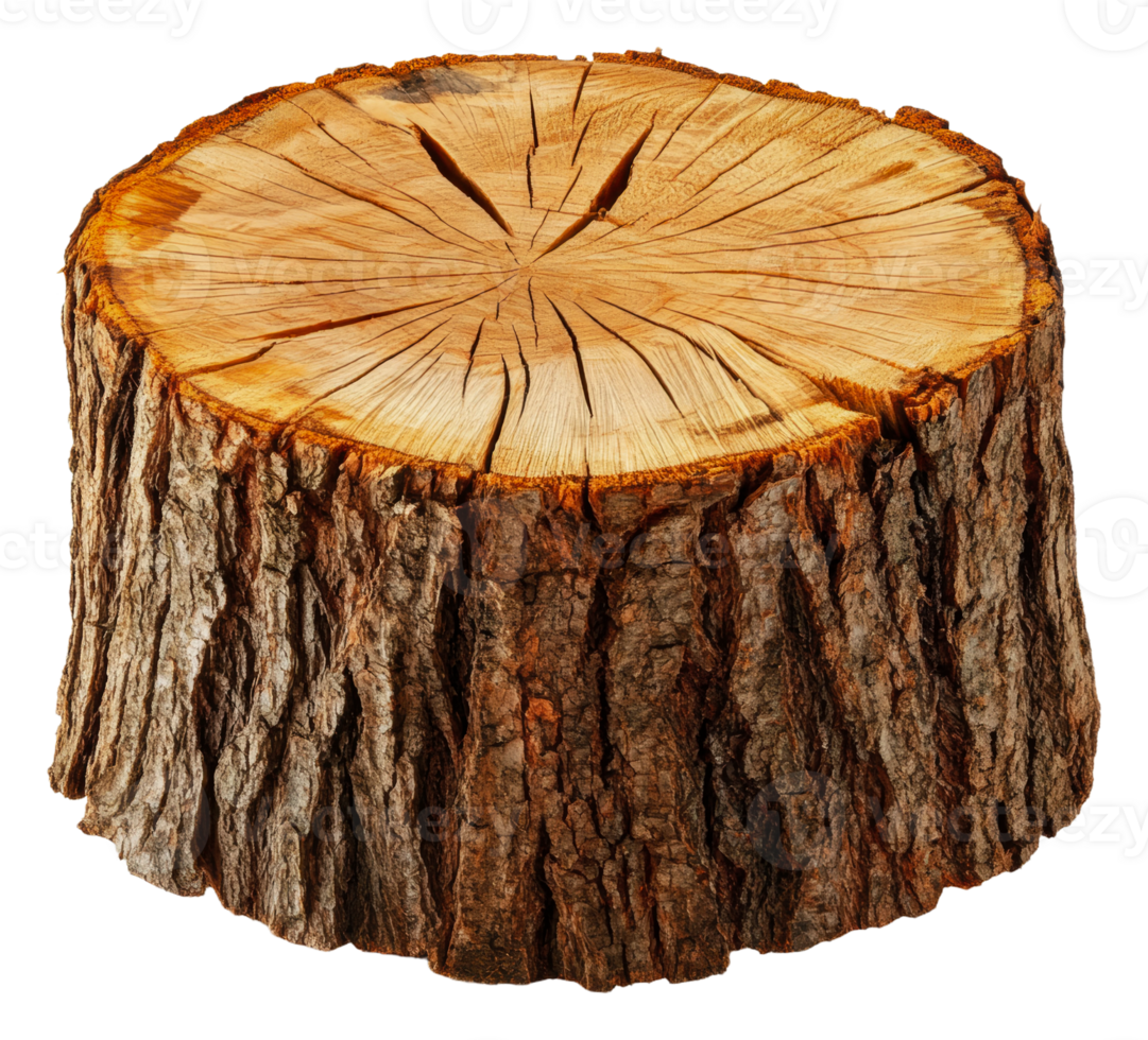 Wooden log cross-section showcasing growth rings, cut out - stock . png