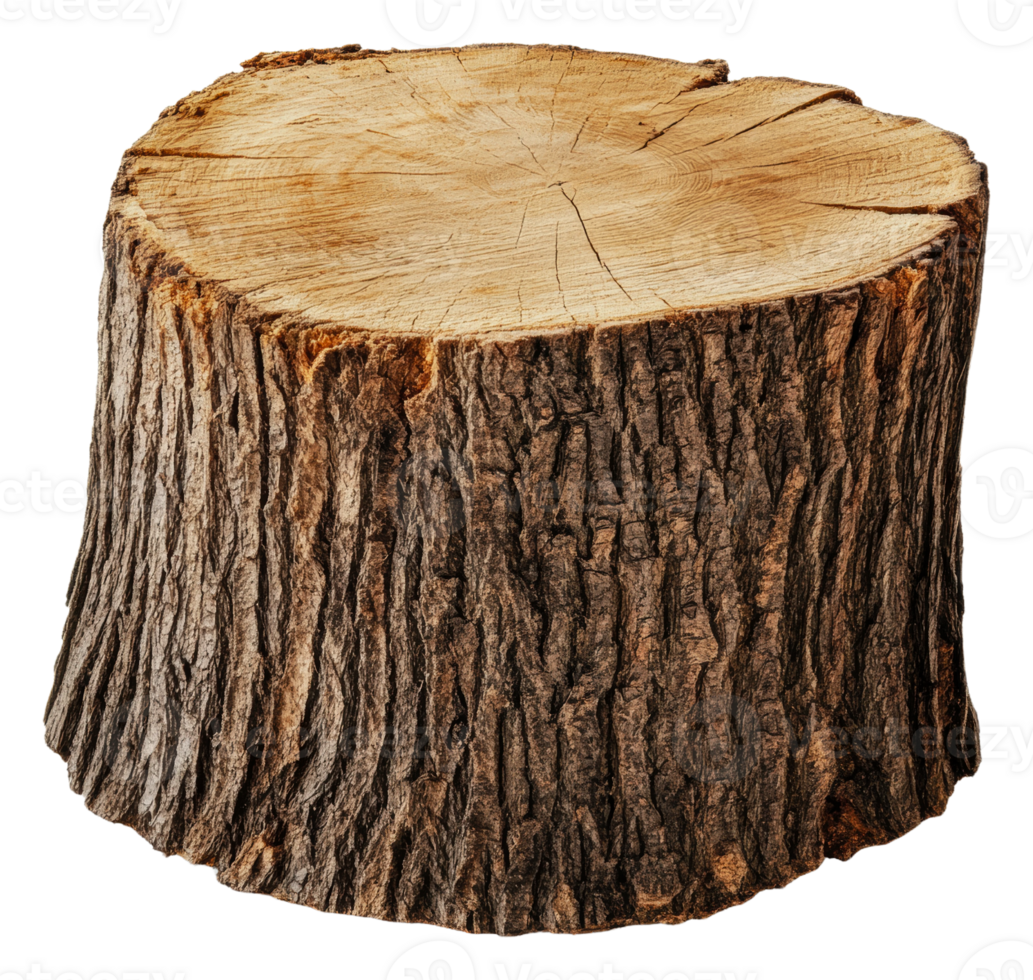 Natural tree stump showing detailed bark texture, cut out - stock . png