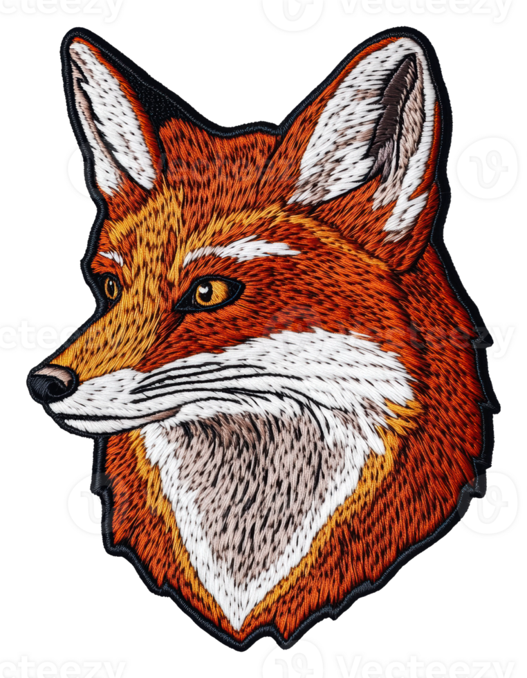 Fox embroidery patch on white, cut out - stock . png