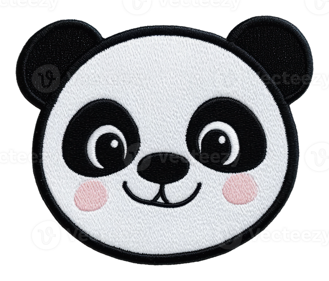 Cute panda head patch featuring embroidered design, cut out - stock . png