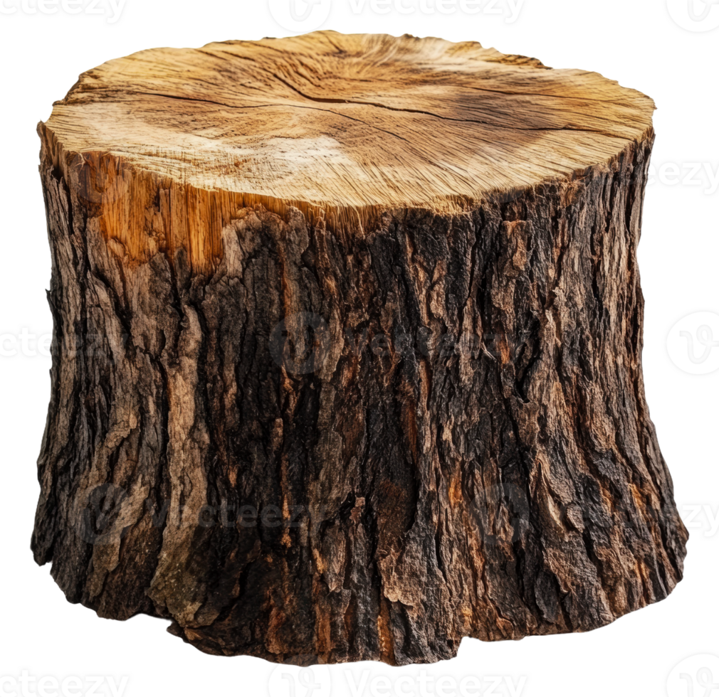 Sturdy tree stump on flat outdoor ground, cut out - stock . png