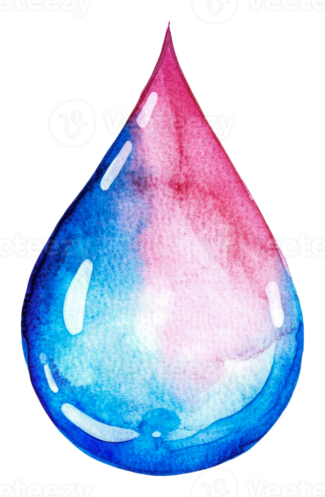 Colorful gradient watercolor drop on white, cut out - stock . png