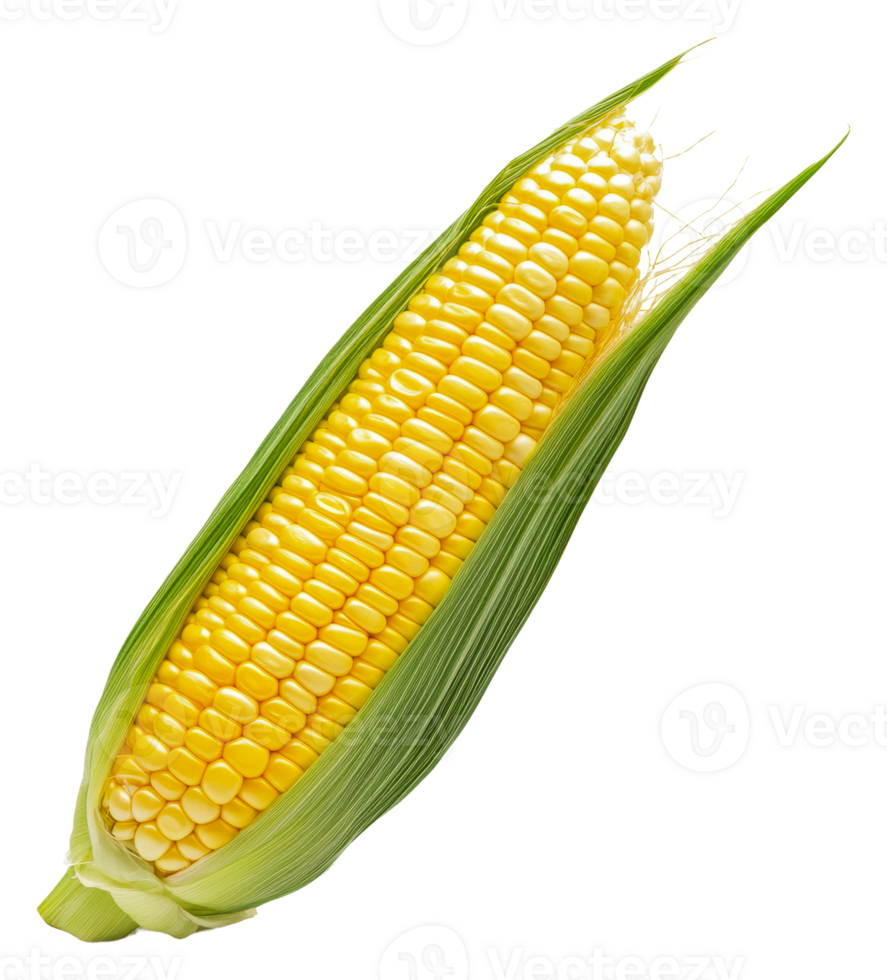 Freshly harvested corn on the cob with green husk, cut out - stock . png
