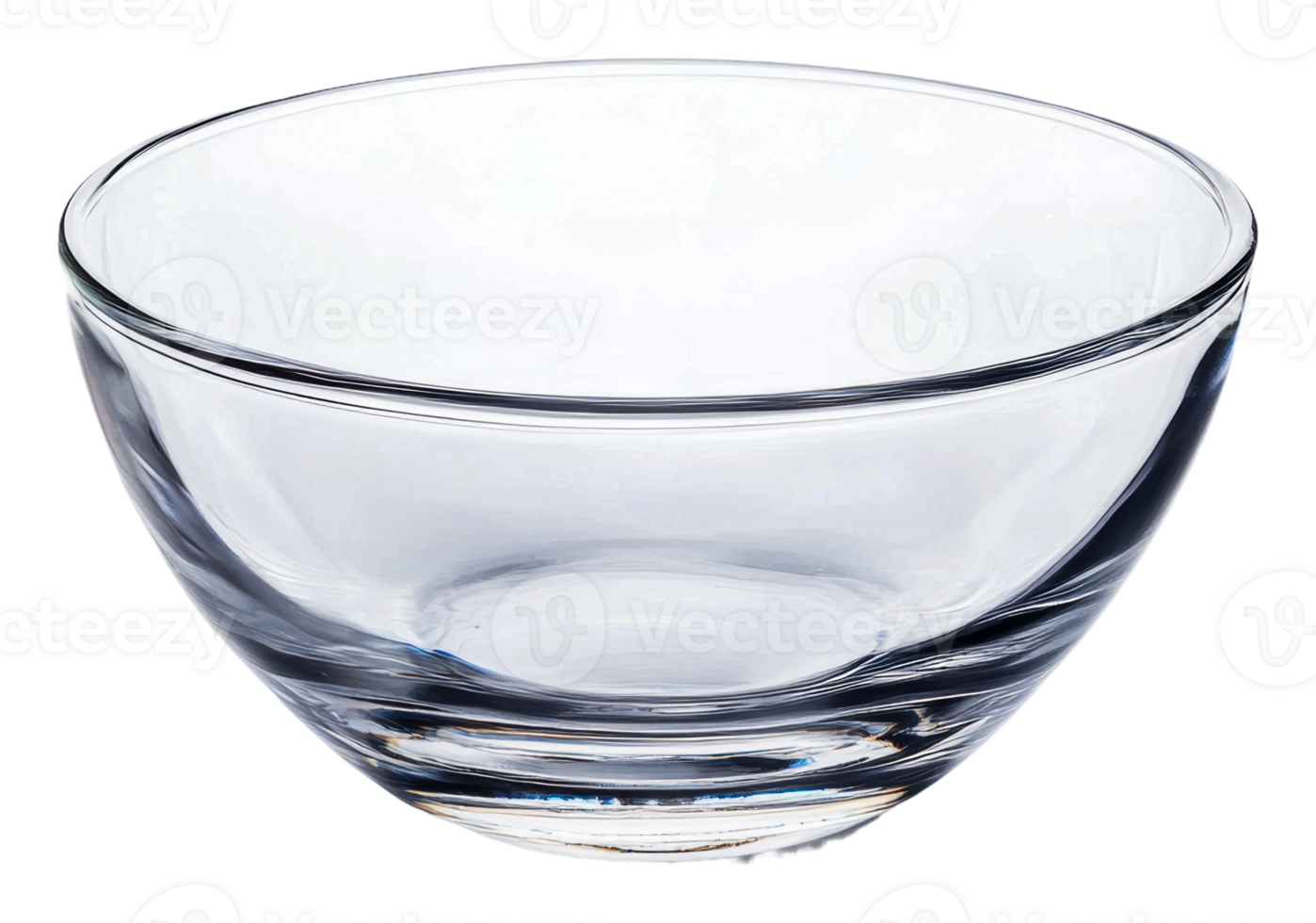 Clear glass bowl resting on a flat surface indoors, cut out - stock . png