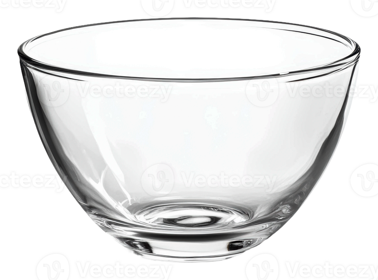 Clear glass bowl on bright countertop, cut out - stock . png