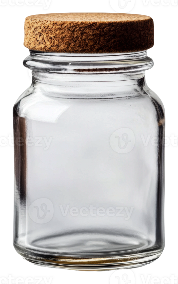 Clear glass jar with cork lid for storage use, cut out - stock . png