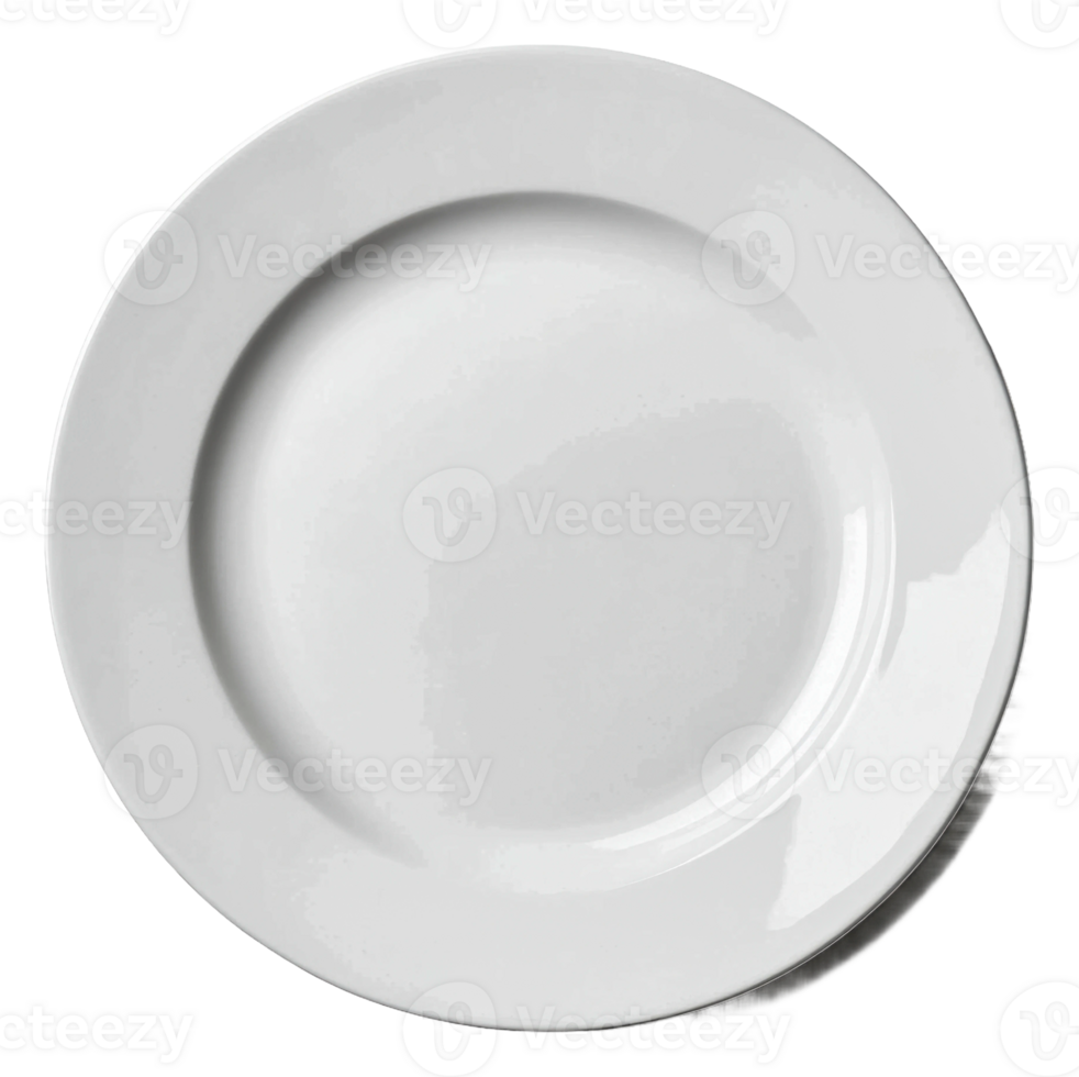 Simple white plate on a plain background, cut out - stock . png