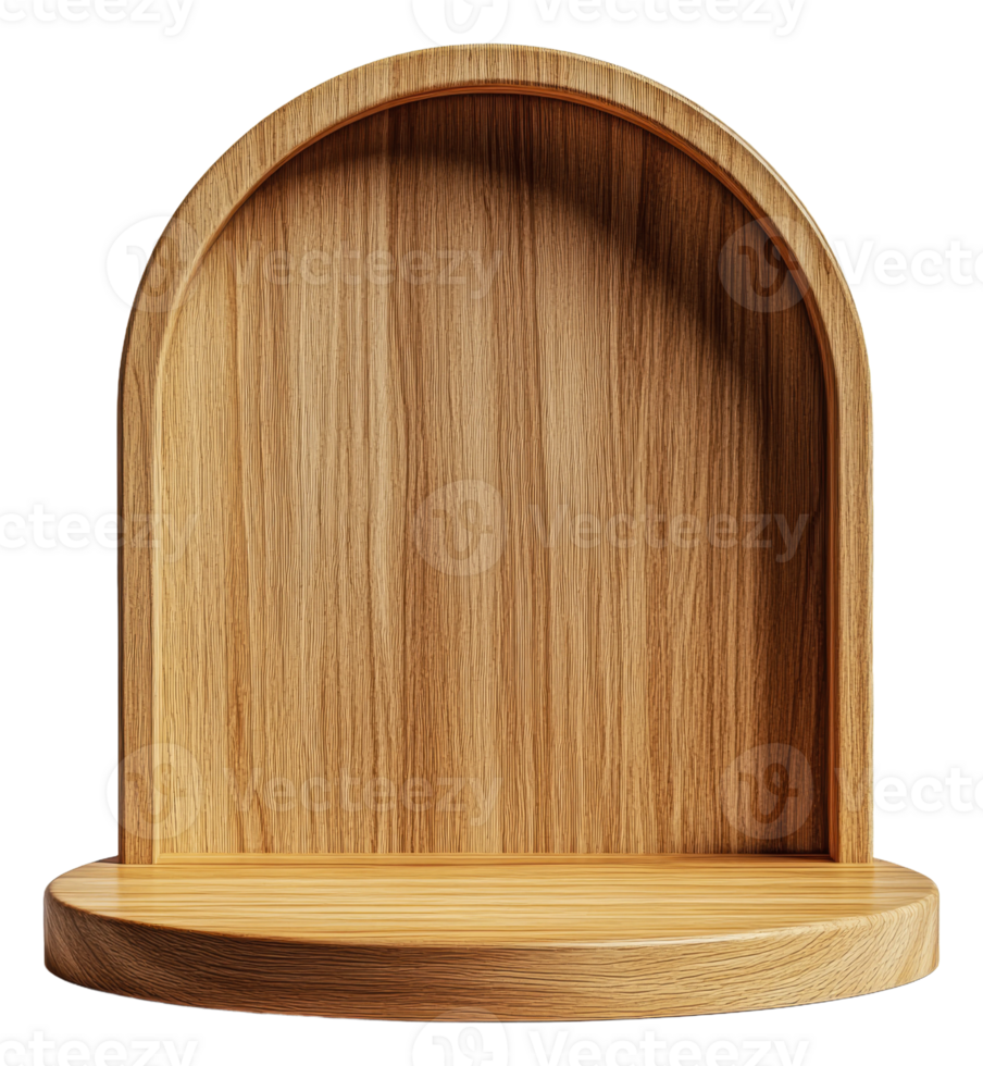 Arch wooden display shelf, natural finish, cut out - stock . png