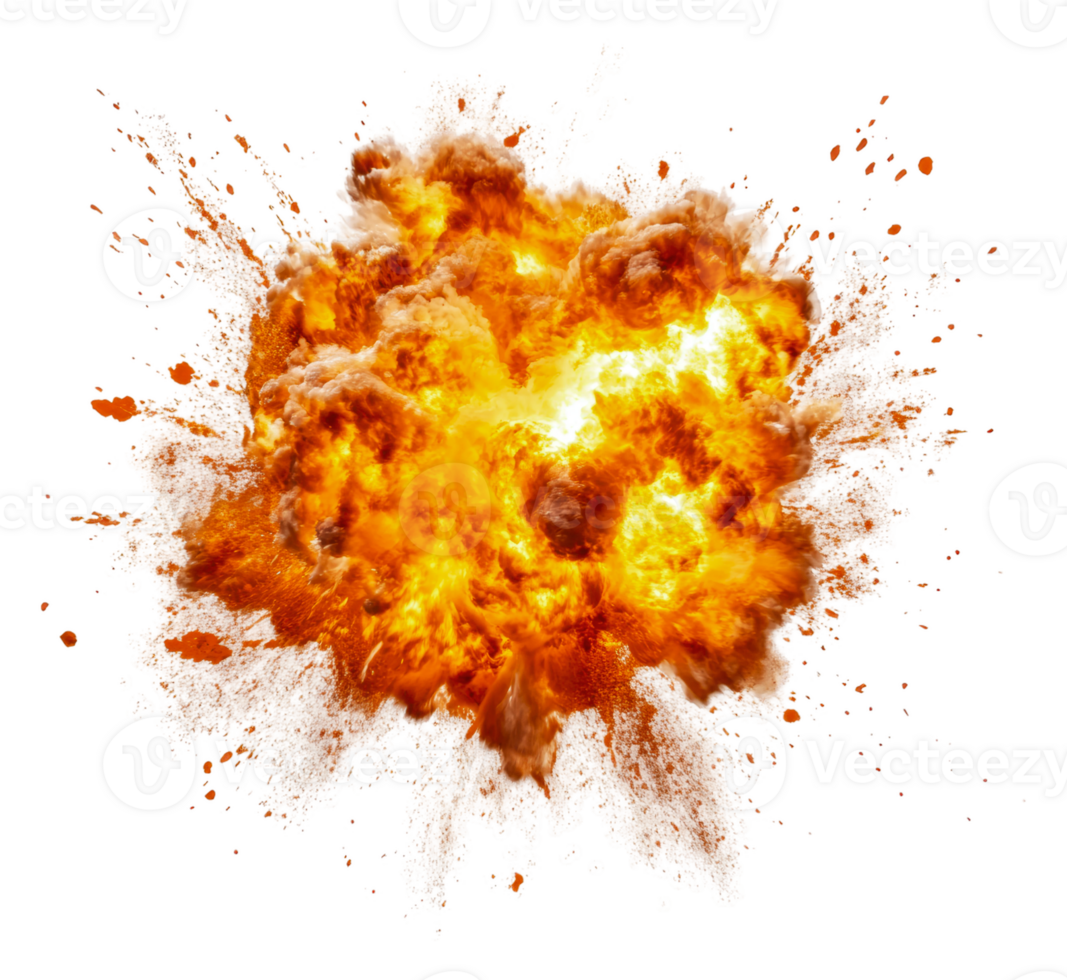 Massive explosion with fiery debris, cut out - stock . png