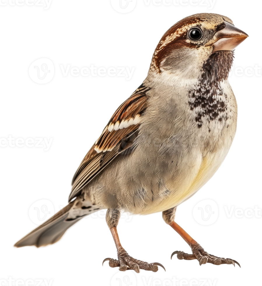 Sparrow perched on a surface in natural light, cut out - stock . png